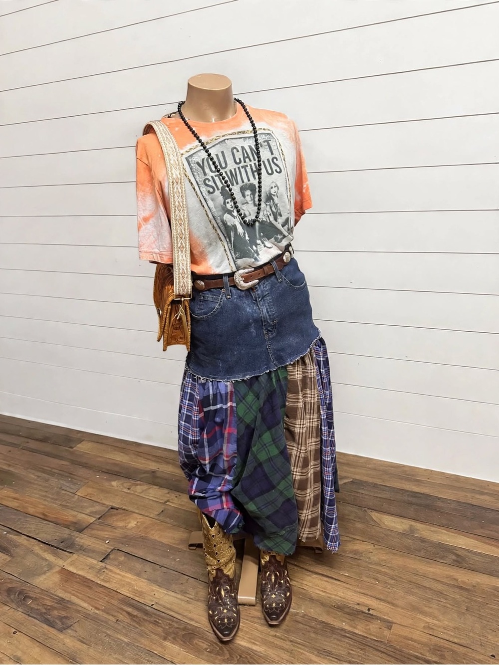 Patchwork Plaid Maxi Rag Skirt in Multi-Color - Women's